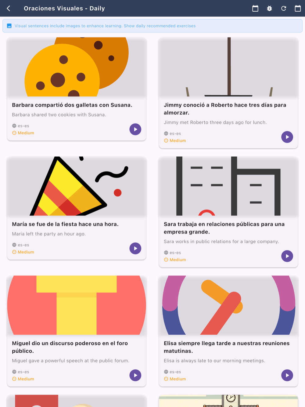Visual Spanish sentences with illustrations on iPad