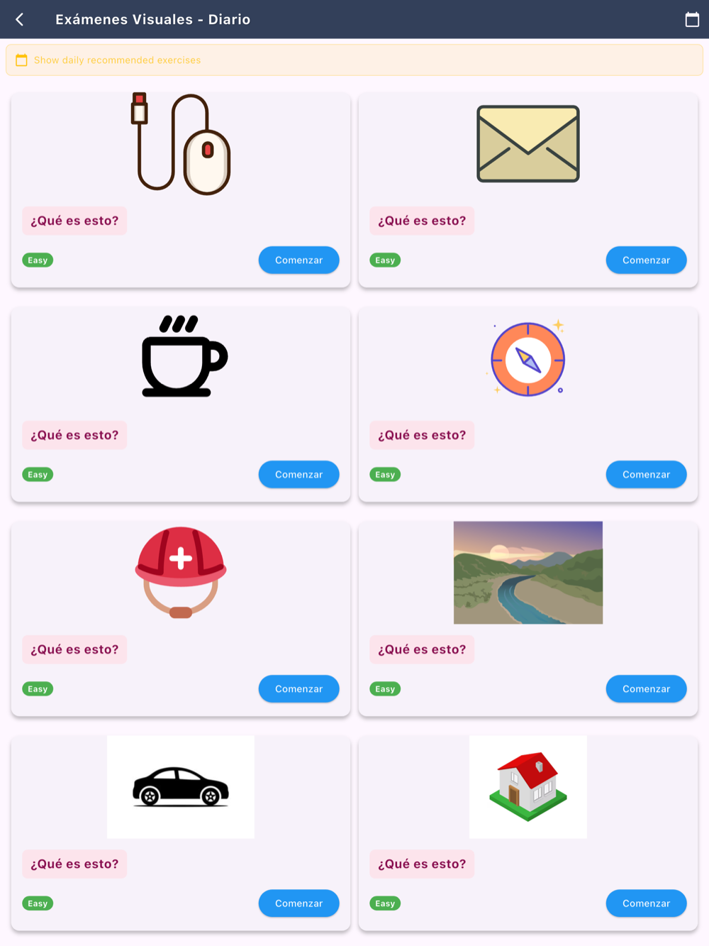Visual Spanish quizzes — match the picture to the word on iPad
