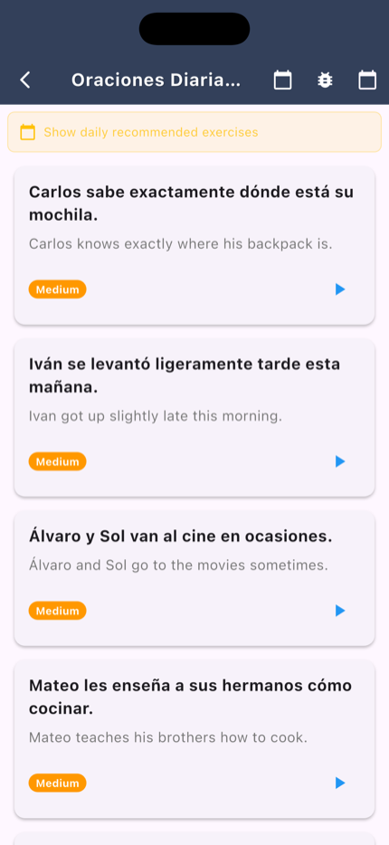 Daily Spanish sentences with English translations on iPhone