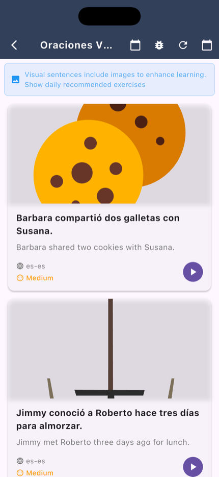 Visual Spanish sentences with illustrations on iPhone